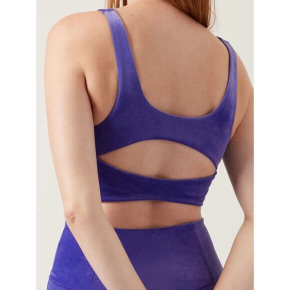 Athleta Womens Crop Top Medium Velvet Cut Out Noble Blue Purple Athleisure - Picture 3 of 9